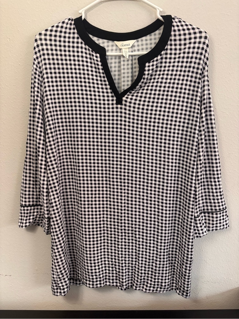 Soma Black & White Gingham Notch-Neck Tunic PJ top